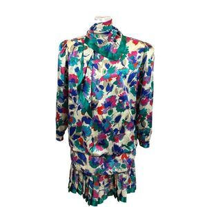 Ladies Vintage Jo Hanna York by Joan Davis Drop Waist‎ Dress with Scarf Size 14